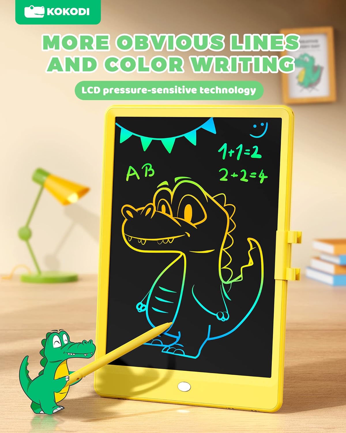 KOKODI LCD Writing Tablet, 10 Inch Colorful Toddler Doodle Board Drawing Tablet, Erasable Reusable