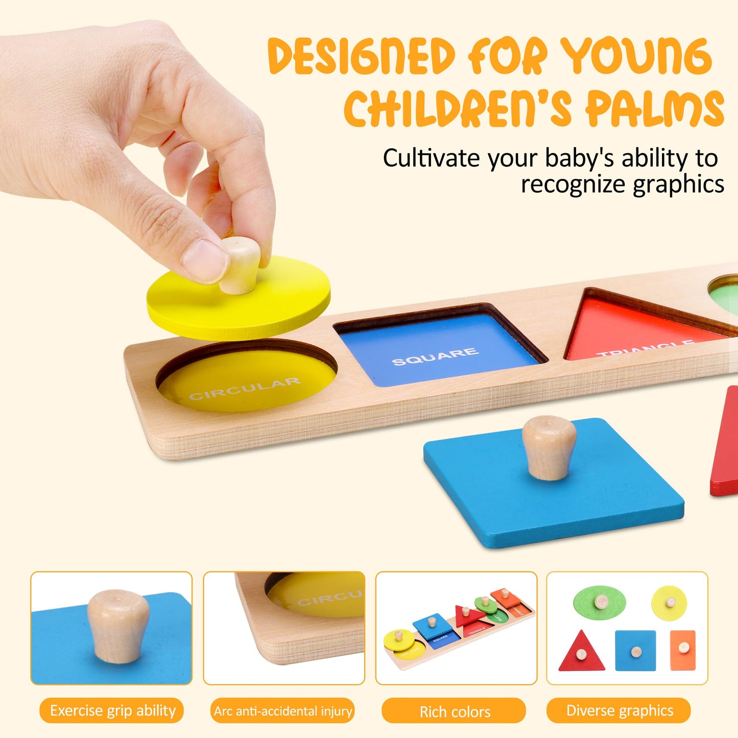 Montessori First Jumbo Knob Wooden Shape Puzzles for Toddlers,Montessori Multiple Peg Shapes Puzzle
