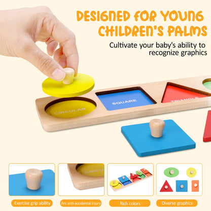 Montessori First Jumbo Knob Wooden Shape Puzzles for Toddlers,Montessori Multiple Peg Shapes Puzzle