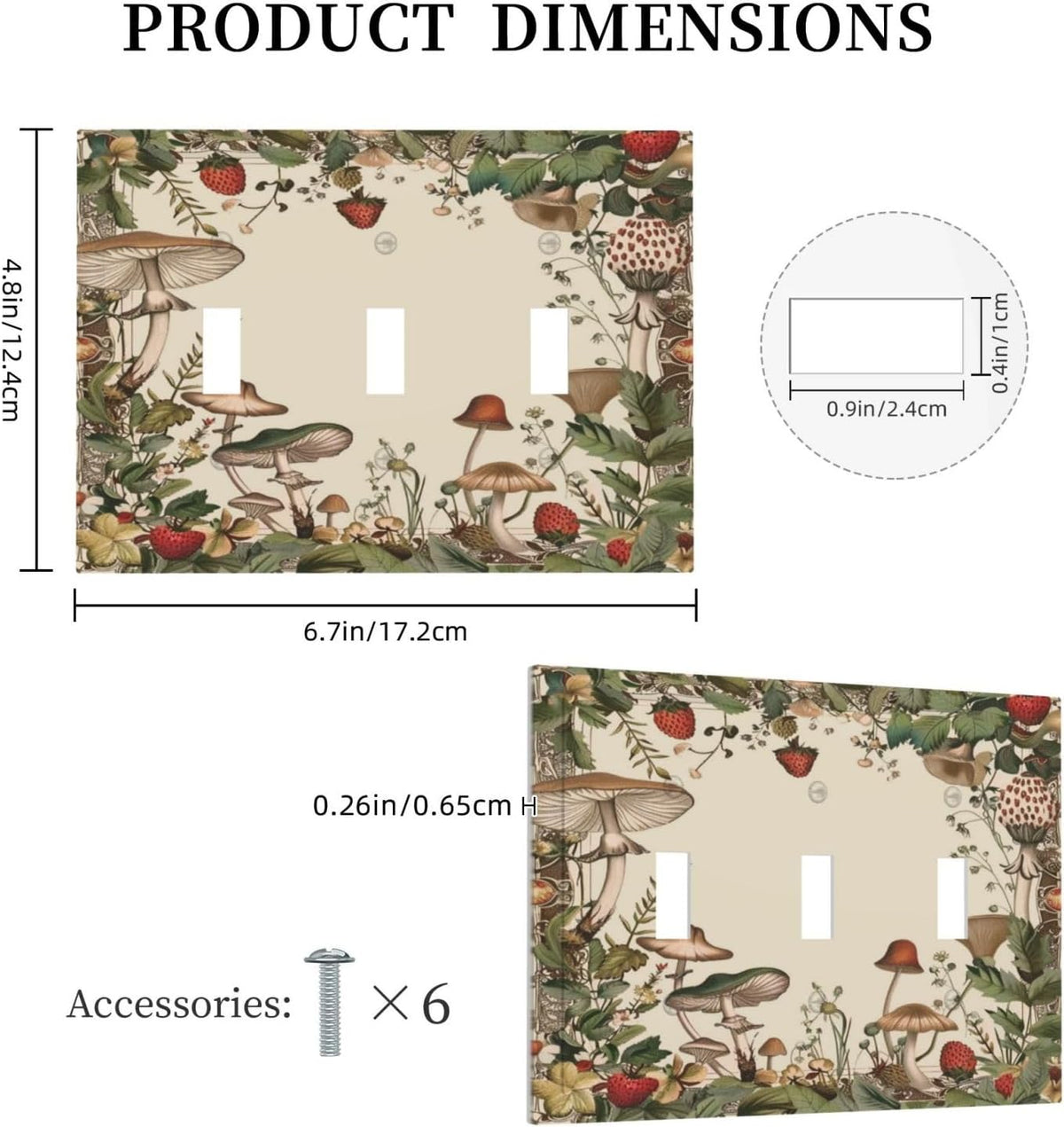 Decorative Switch Covers Plate Rustic Mushroom Garden Red Strawberry 3 Gang Artistic Wall Plate