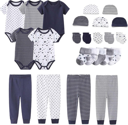 Newborn Layette Gift Set Bodysuits Pants for Baby Girl and Boy 24 Piece 100% Cotton Essentials and