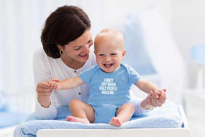 AW Fashions I Only Cry When Ugly People Hold Me Baby Bodysuit Funny Cute Baby Girl or Boy Outfit