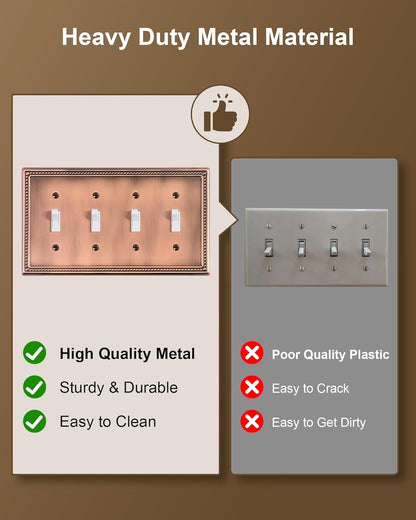 2-Pack Quad Toggle Light Switch Cover Plate, 4 Gang Metal Switch Plate Covers, Antique Copper