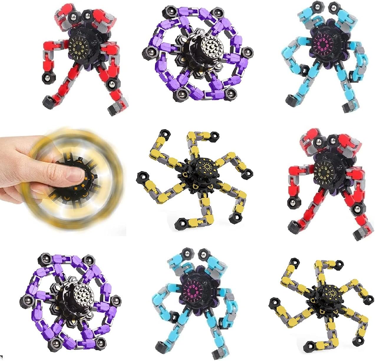 Gifts for Kids 8 Packs Transformable Fingertip Chain Robot Toy DIY Deformation Robot Deformed