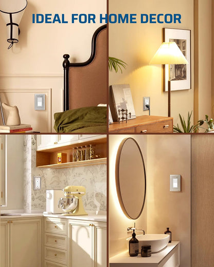 DEWENWILS 4-Pack Metal Wall Outlet Cover, Decorator Wall Plates for Receptacle, GFCI Outlet, Dimmer
