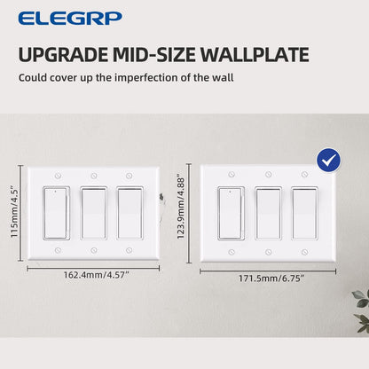 ELEGRP 3-Gang Decorative Wall Plates, Mid-Size 4.88" H x 6.75" L Unbreakable Thermoplastic