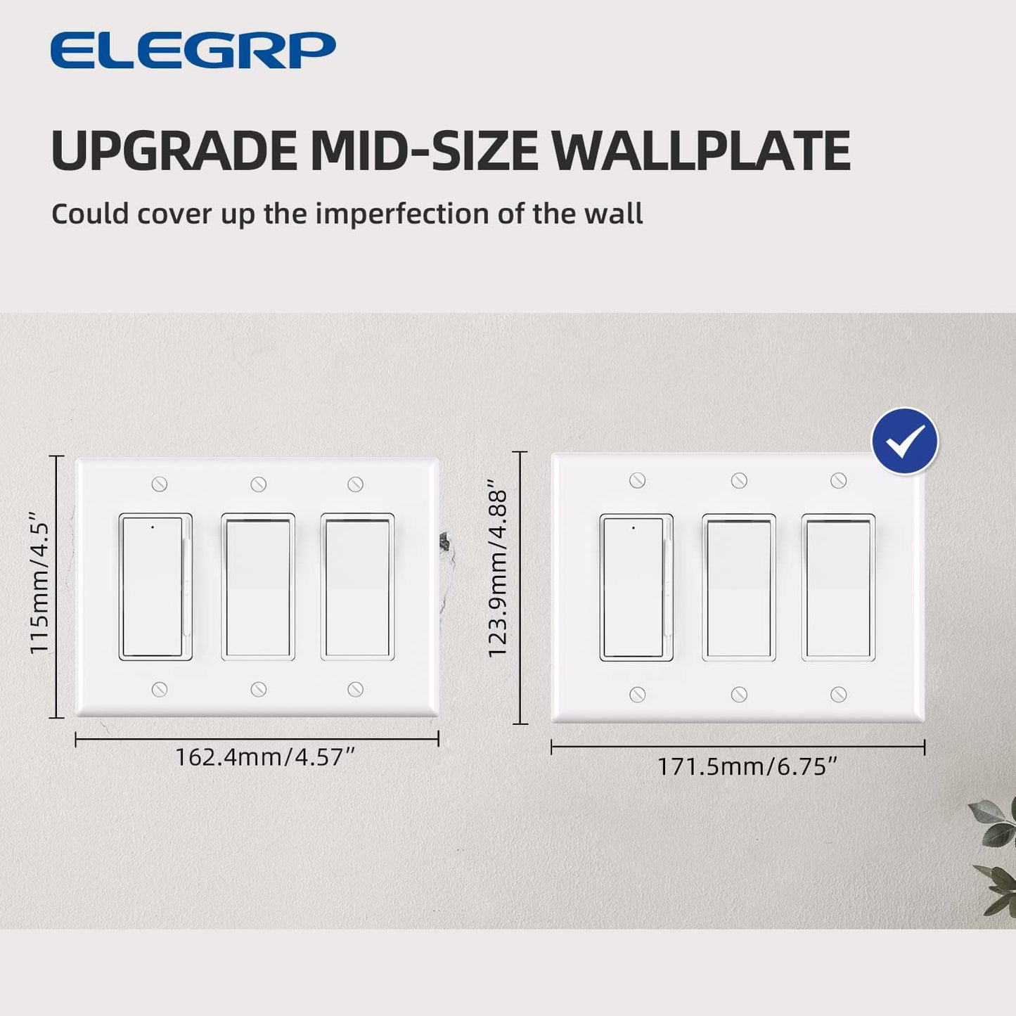 ELEGRP 3-Gang Decorative Wall Plates, Mid-Size 4.88" H x 6.75" L Unbreakable Thermoplastic