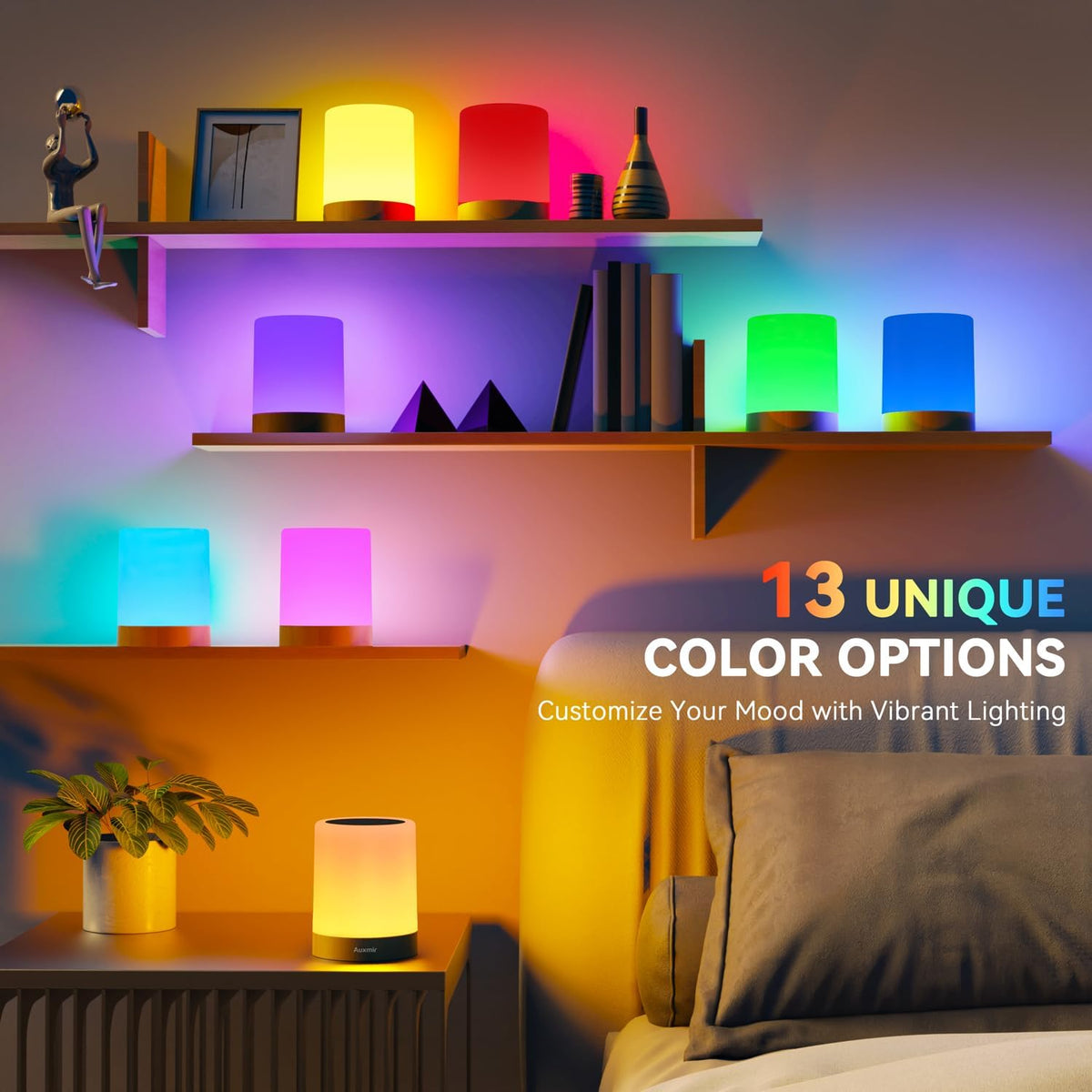 LED Night Light Bedside Lamp Touch and Remote Control Dimmable Tabletop 13 Colors Changing 5