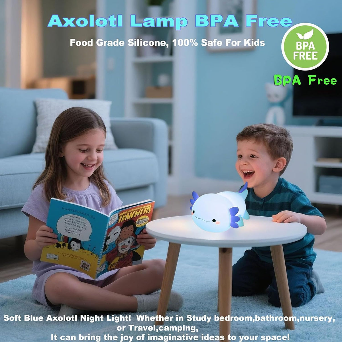 HAPPYBAG Axolotl Night Light,Cute Axolotl lamp Gifts for Kids,Dimmable Silicone Animal Nursery