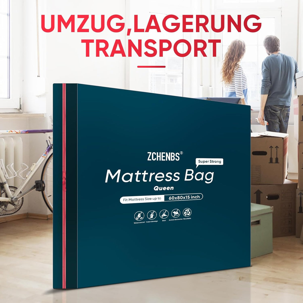 ZCHENBS® – Mattress Bags for Moving and Storage,Mattress Bag with Zippers,5 Mil Ultra-Thick Bed