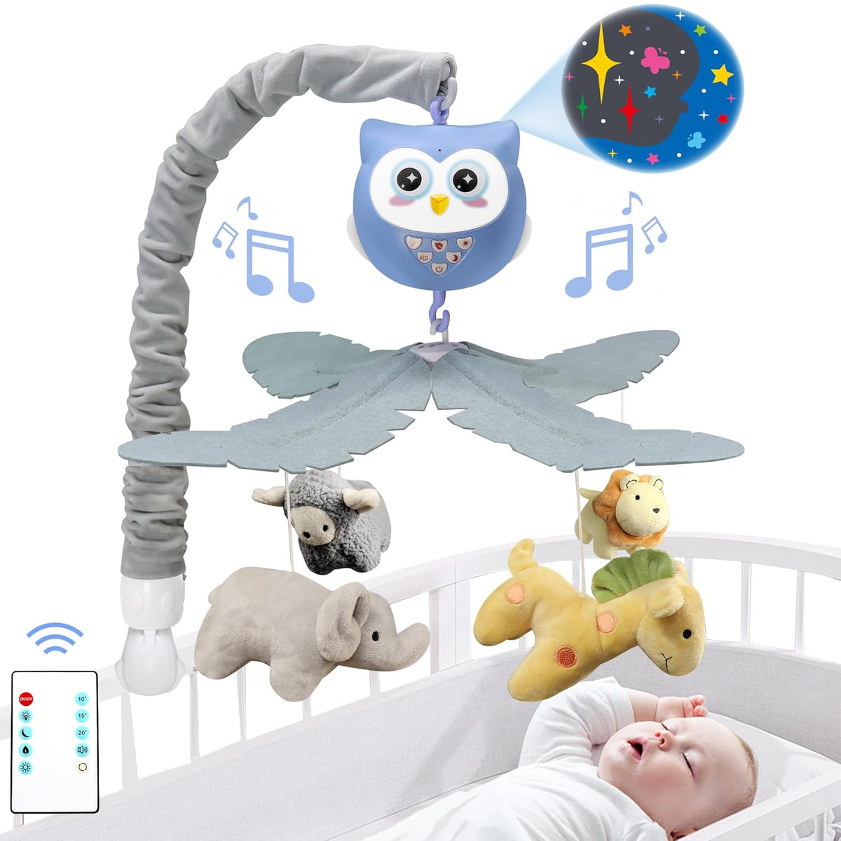 Baby Crib Mobile with Music and Lights for Boys Musical Mobile Animals for Crib Bassinet Girls Toys