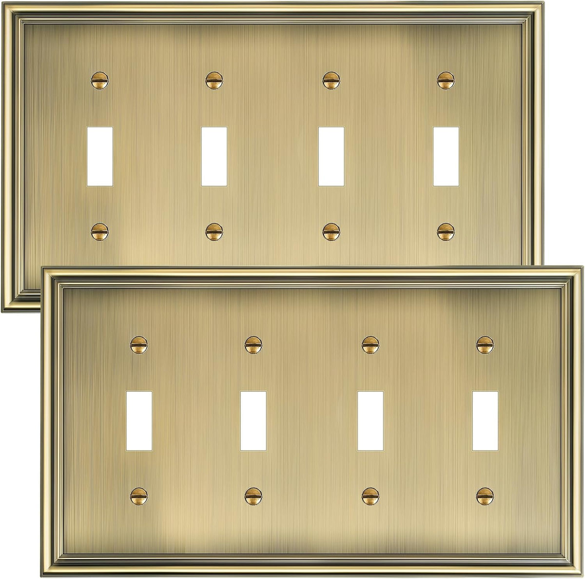 2-Pack Quad Toggle Light Switch Cover Plate, Durable Zinc Alloy Decorative Switch Plate Covers