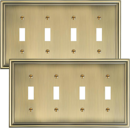 2-Pack Quad Toggle Light Switch Cover Plate, Durable Zinc Alloy Decorative Switch Plate Covers