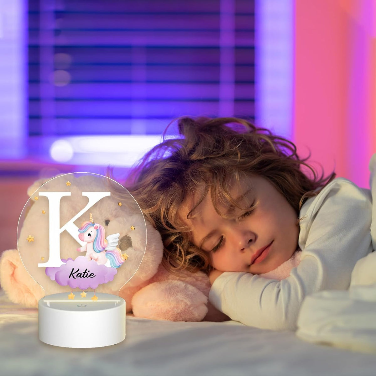 Personalized Cute Forest Animal Night Light for Kids,Custom Name Touch Control Nursery Lamp,3 Color