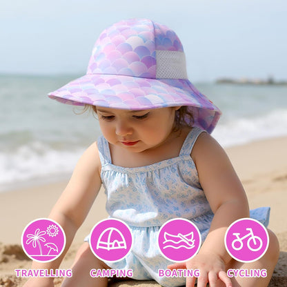 Toddler Baby Sun Hat Kids Summer UPF 50+ for Boys Girls Adjustable Beach Hats with Bucket Wide Brim