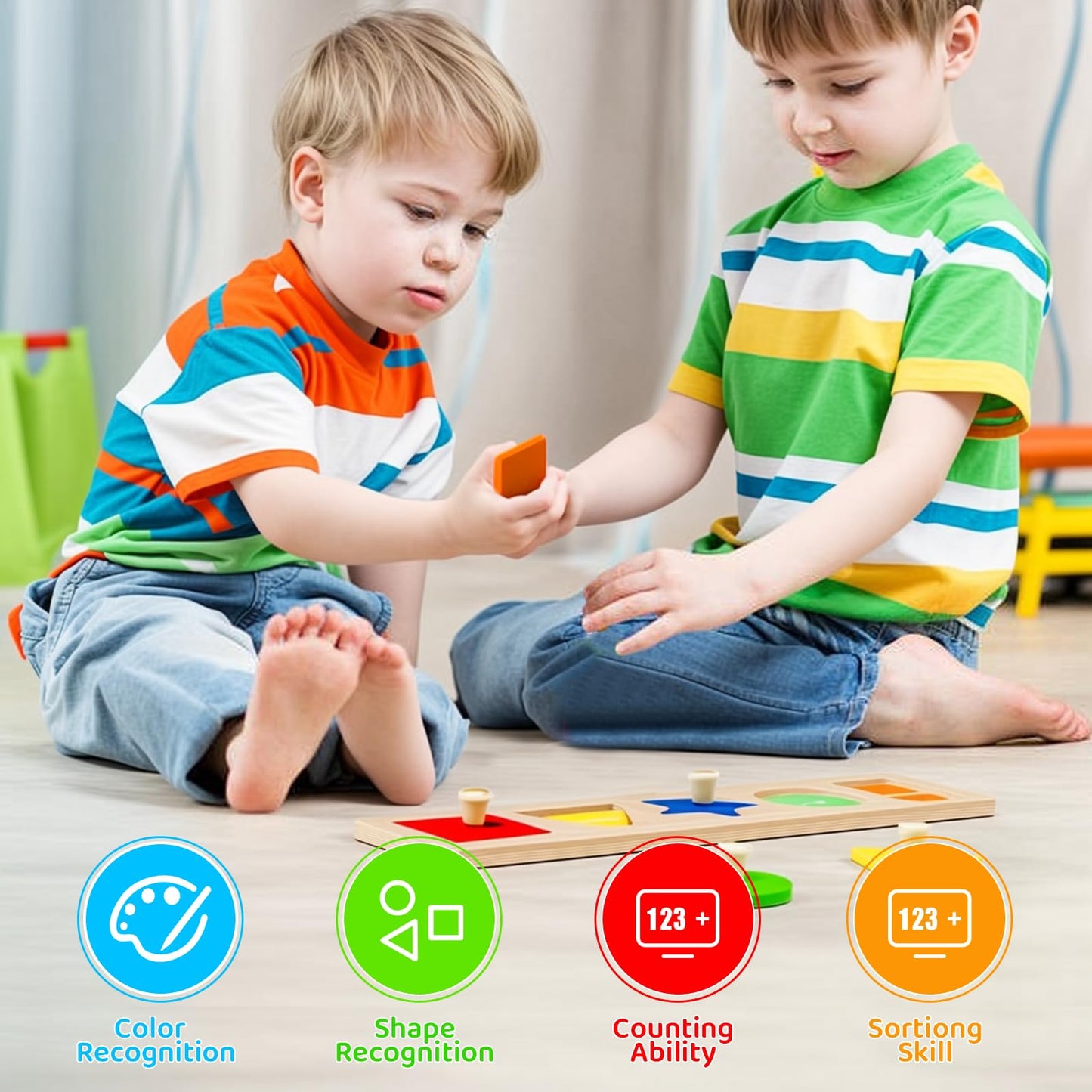 QODOFLR First Jumbo Knob Wooden Shape Puzzle for Toddlers 1-3,Montessori Toddler Puzzle Toys for1-2