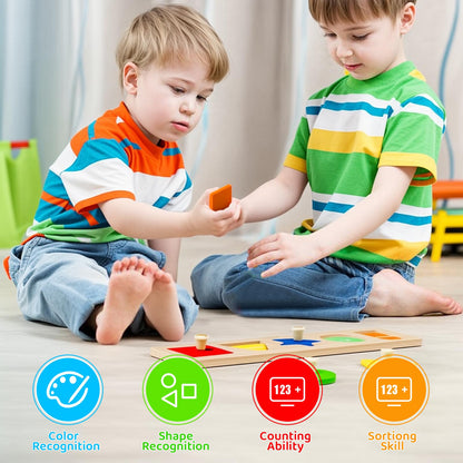 QODOFLR First Jumbo Knob Wooden Shape Puzzle for Toddlers 1-3,Montessori Toddler Puzzle Toys for1-2
