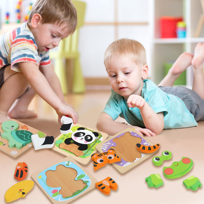 edutree Wooden Puzzles for 2-4, 6 Pack Animal Shape Puzzle Montessori Toys for 2 3 4 Year Old