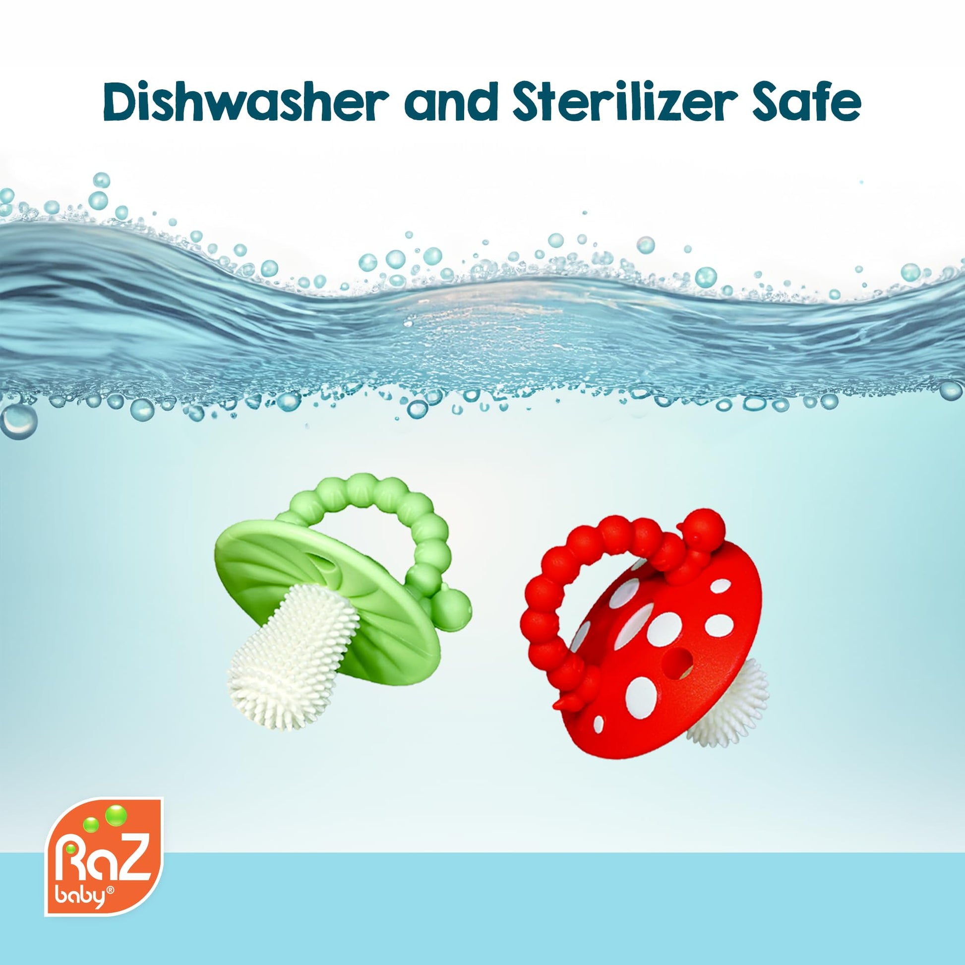RaZbaby Soft Silicone Infant & Baby 3M+ Teether Toy Massaging Bristles Teething Relief Pacifier