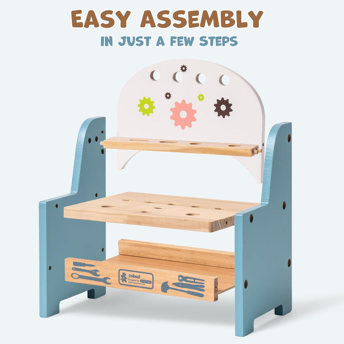 ROBUD Mini Wooden Play Tool Workbench Set for Kids Toddlers - Montessori Toys for 3 4 5 Years Old