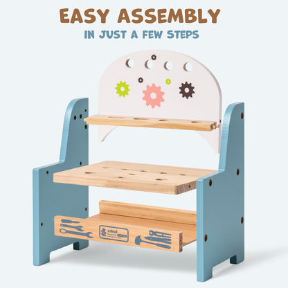 ROBUD Mini Wooden Play Tool Workbench Set for Kids Toddlers - Montessori Toys for 3 4 5 Years Old