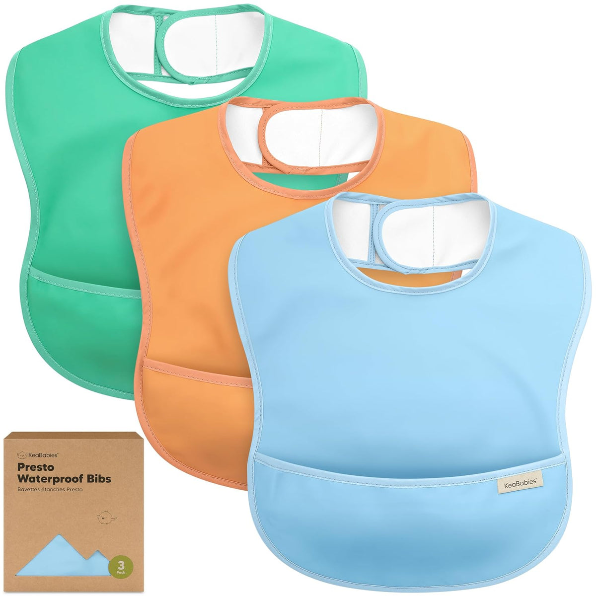 3-Pack Waterproof Baby Bibs for Eating - Lightweight Toddler Feeding Bibs with Large Food Catcher