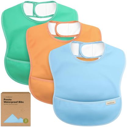 3-Pack Waterproof Baby Bibs for Eating - Lightweight Toddler Feeding Bibs with Large Food Catcher