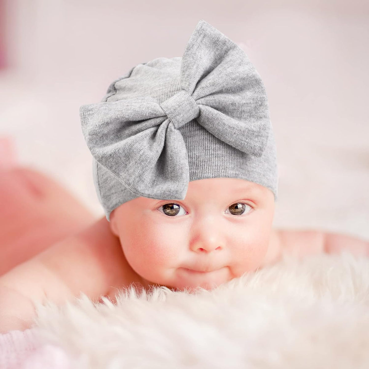 BQUBO Newborn Baby Hats Mittens Set Hospital Hat Beanie Infant Bow Hats Baby Gloves No Scratch