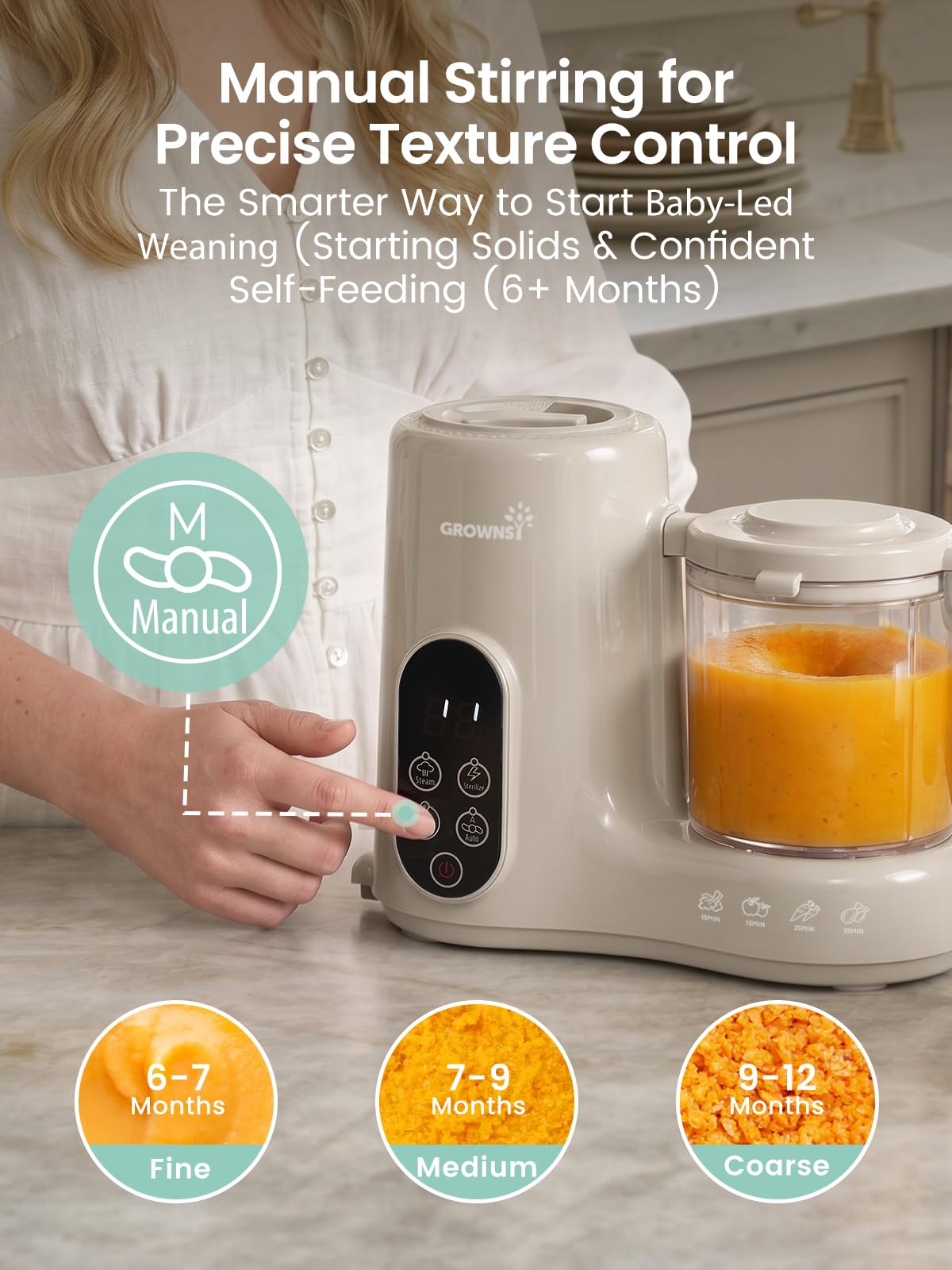 Grownsy Baby Food Maker with Stainless Steel Steam Basket,Steamer & Blender