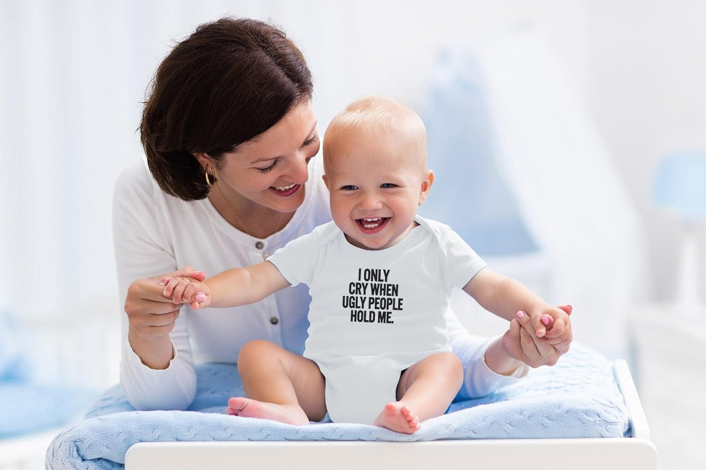 AW Fashions I Only Cry When Ugly People Hold Me Baby Bodysuit Funny Cute Baby Girl or Boy Outfit