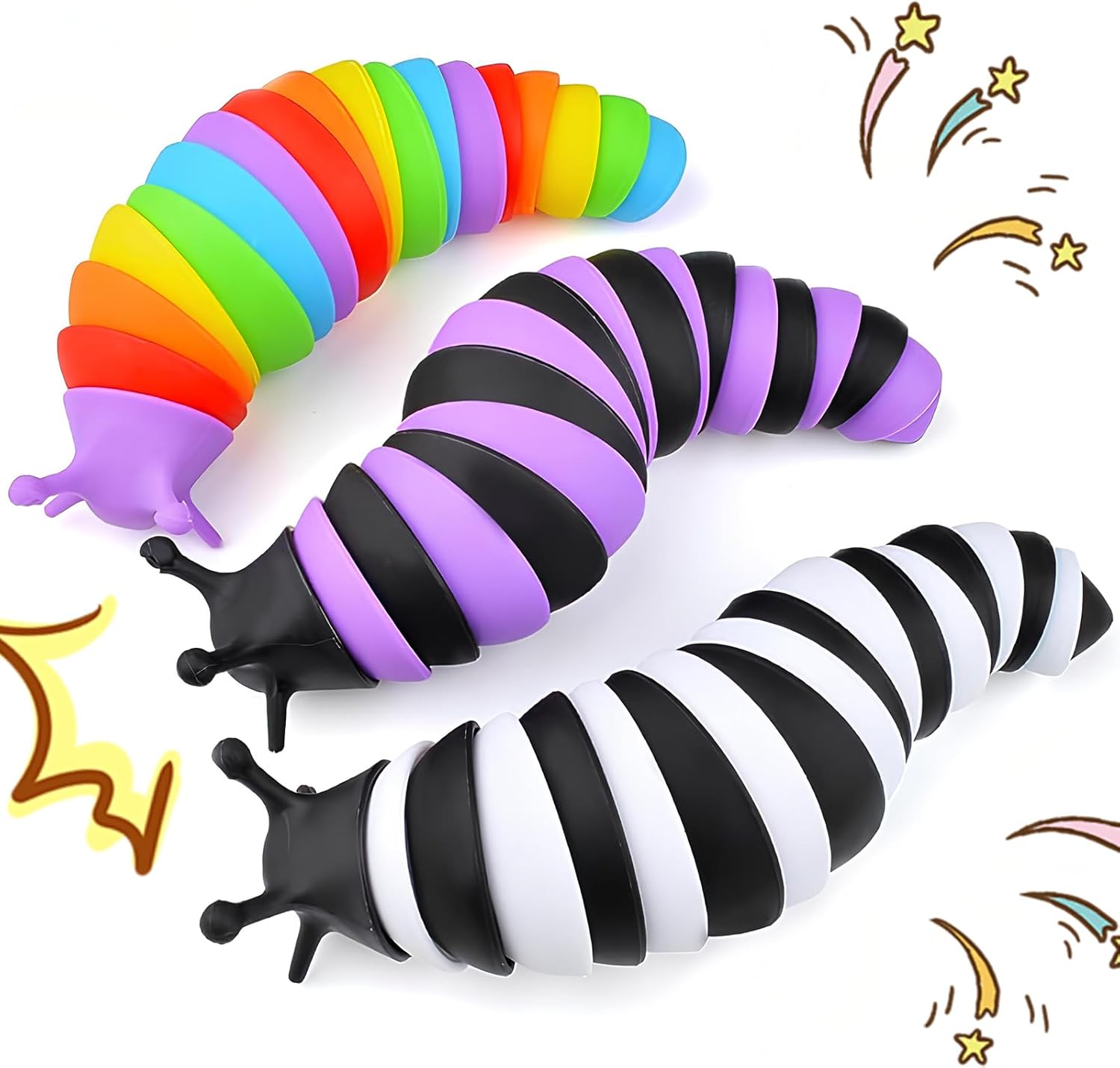 Cevioce 3 PCS Fidget Toys Slug for Adults & Kids Sensory Toys for Kids 8-12 Colorful Autism Toys