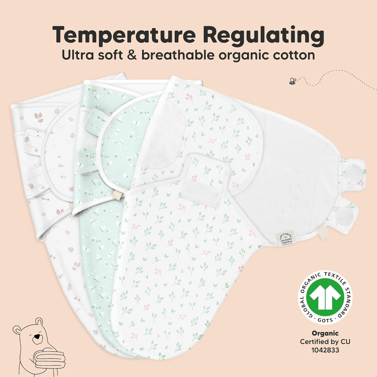 3-Pack Organic Baby Swaddle Sleep Sacks - Swaddles for Newborns, Infant 0-3 Months, Baby Girls