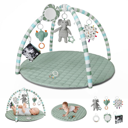 Blissful Diary Baby Play Gym Mat, Tummy Time Mat with 6 Detachable Toys for Stage-Based Sensory &