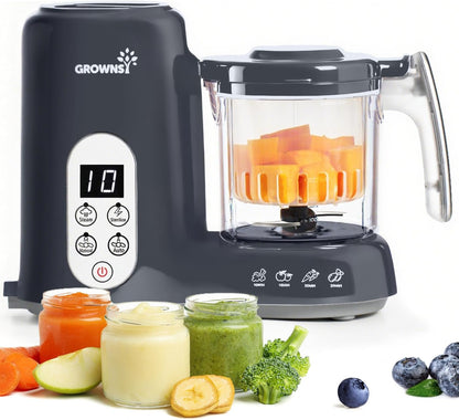 GROWNSY Baby Food Maker with Steam Basket, One Step Baby Food Processor Steamer Puree Blender