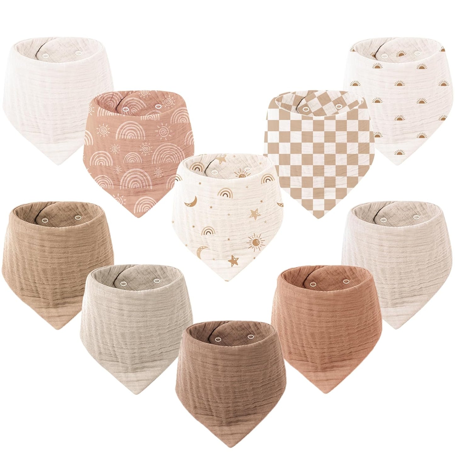 Konssy Muslin Baby Bibs 10 Pack Baby Bandana Drool Bibs 100% Cotton for Unisex Boys and Girls, Soft