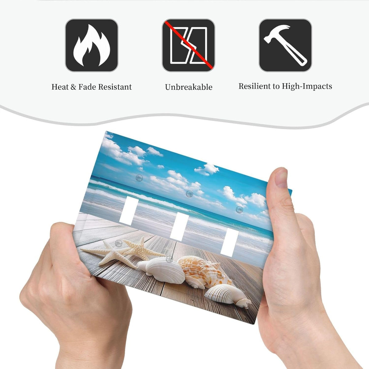 Decorative Switch Plates Beach Waves Brown Wood Starfish Shells 3 Gang Wall Plate Triple Toggle