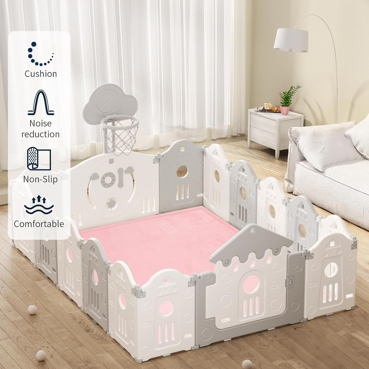 ACOMOPACK Baby Play Mat for Floor 1.3" Thick Memory Foam Play Mats 71"×79" Tummy Time Crawling with