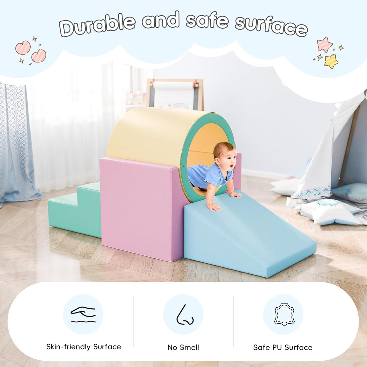 Tunnel/Ramps Foam Climber, Climb & Crawl Foam Activity Play Set for Toddlers and Kids, Safe Indoor