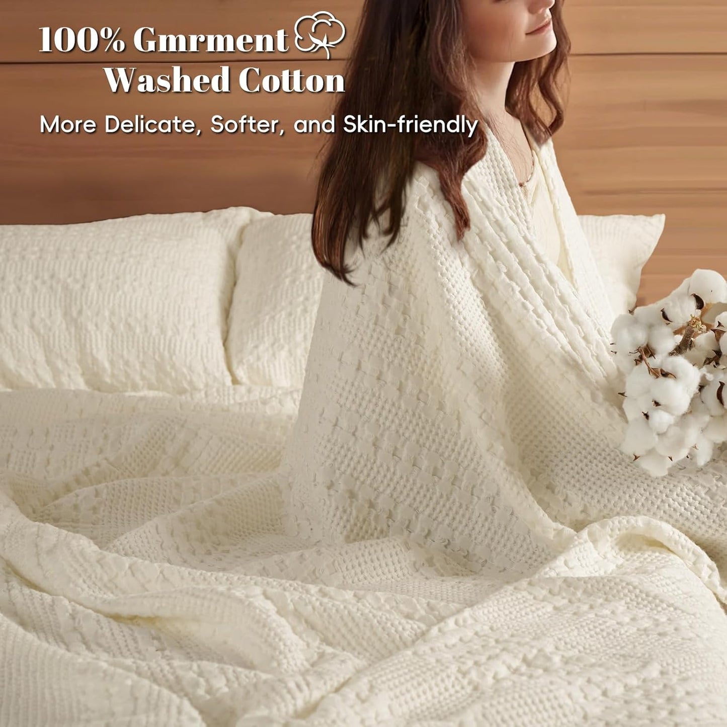 PHF 100% Cotton Waffle Weave Blanket King Size, Soft Lightweight Breathable Cozy Summer Blankets