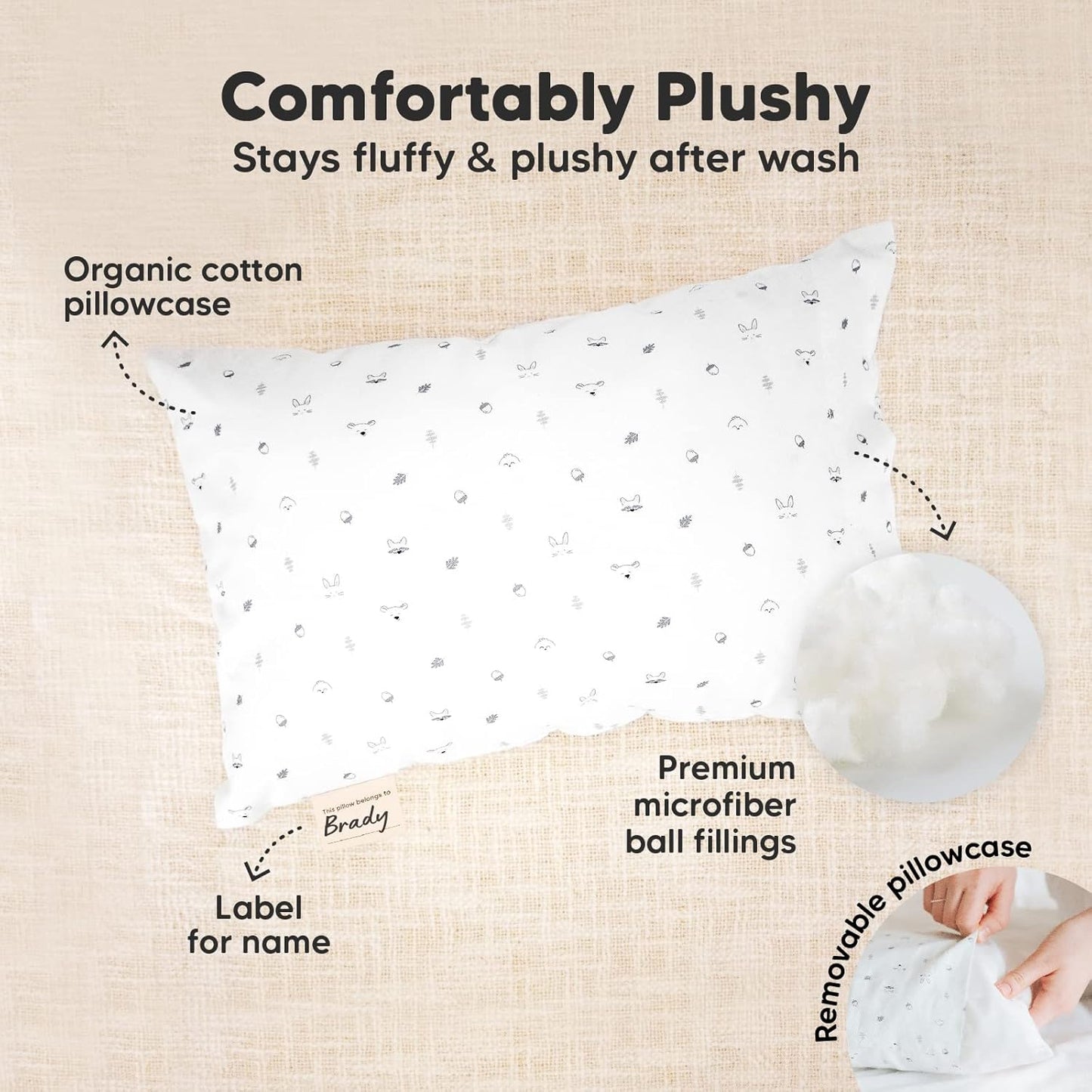 Mini Toddler Pillow with Pillowcase - 9x13 My Little Dreamy Travel Kids Pillow for Sleeping