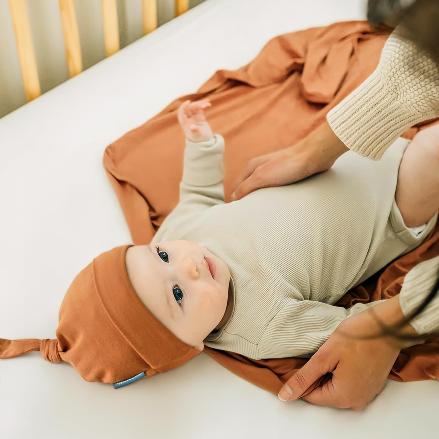 GRSSDER Newborn Swaddle Blanket, Ultra Soft Jersey Receiving Blanket with Matching Headband and
