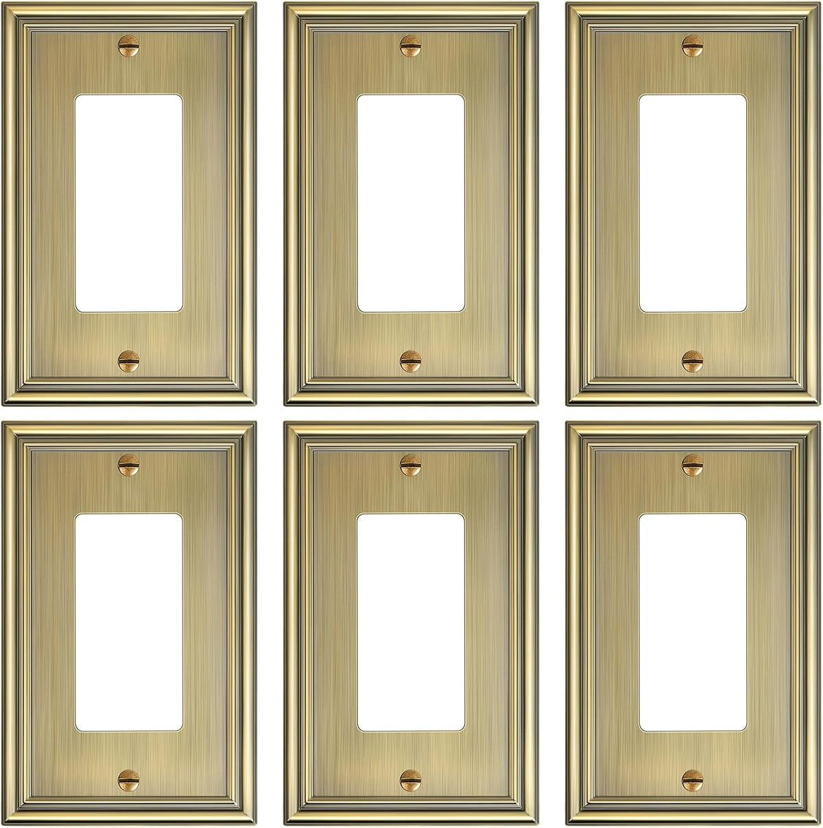 6-Pack Decorator Outlet Cover Plate, Antique Brass Decorative Switch Plates and Outlet Covers