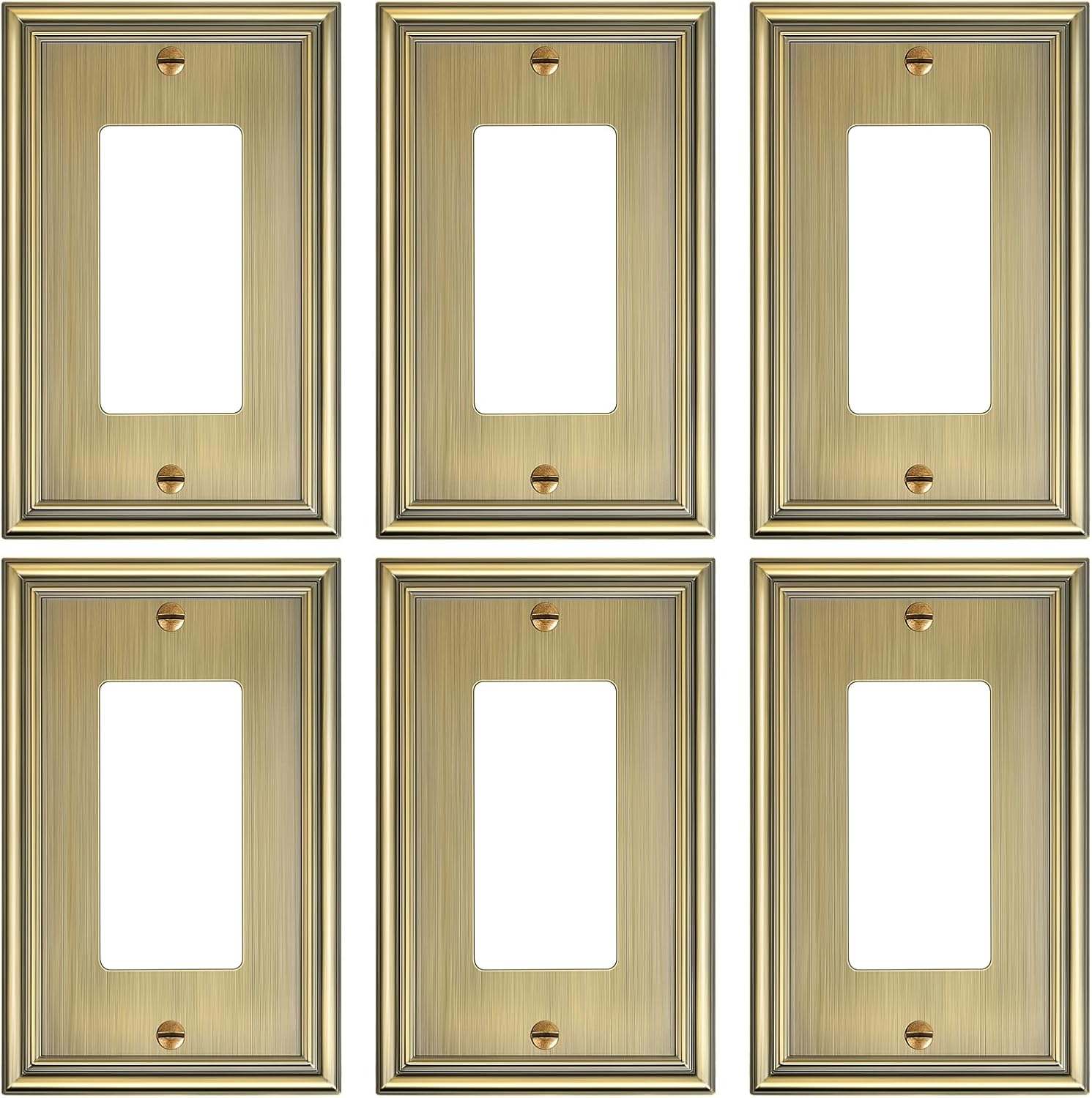6-Pack Decorator Outlet Cover Plate, Antique Brass Decorative Switch Plates and Outlet Covers