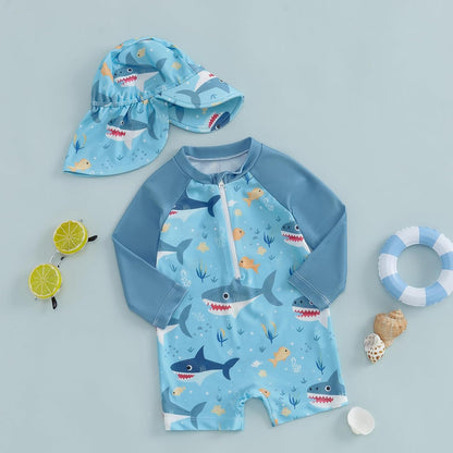 Hnyenmcko Baby/Toddler Boy Rash Guard Swimsuit Long Sleeve One Piece Zipper Swimwear Sunsuit Infant