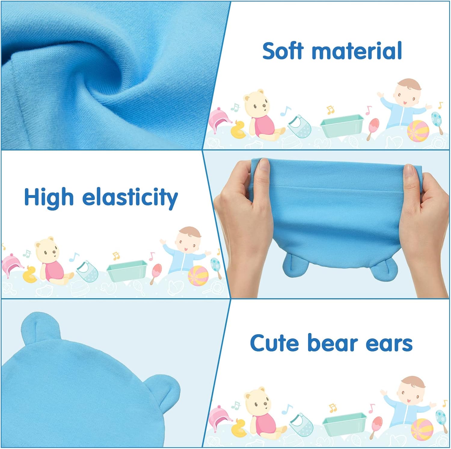 Geyoga 6 Pieces Newborn Baby Hat Bear Ears Infant Caps Baby Boy Girl Toddler Hats Infant Beanie