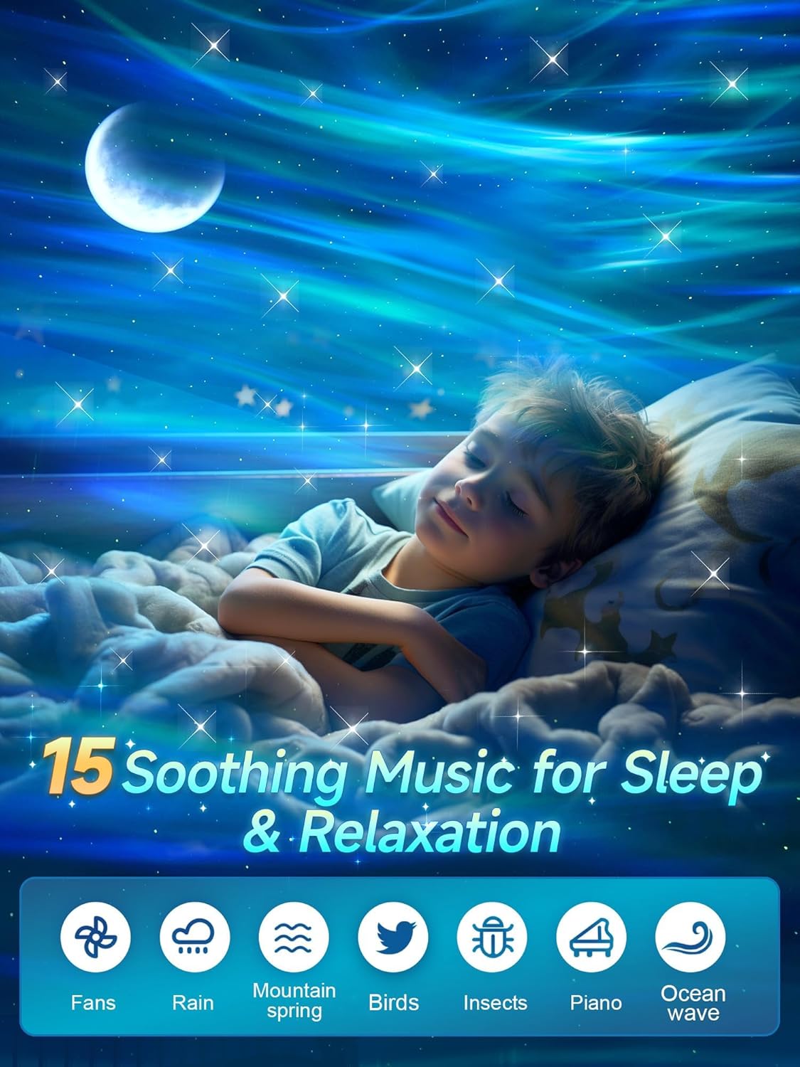Northern Lights Projector,180 Lighting Modes Galaxy Projector for Bedroom,15 White Noise&Bluetooth