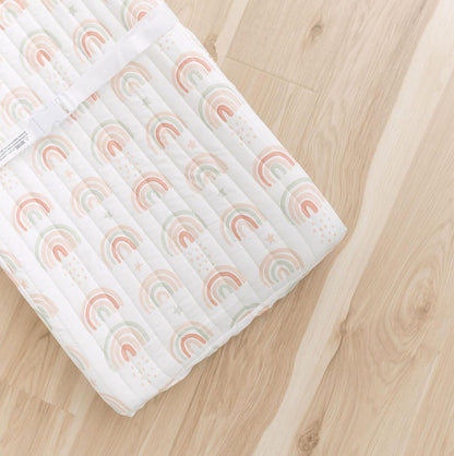 Crane Baby Quilted Changing Pad Cover, 100% Cotton Sateen, 16 X 32, Secure Elastic Fit, Machine