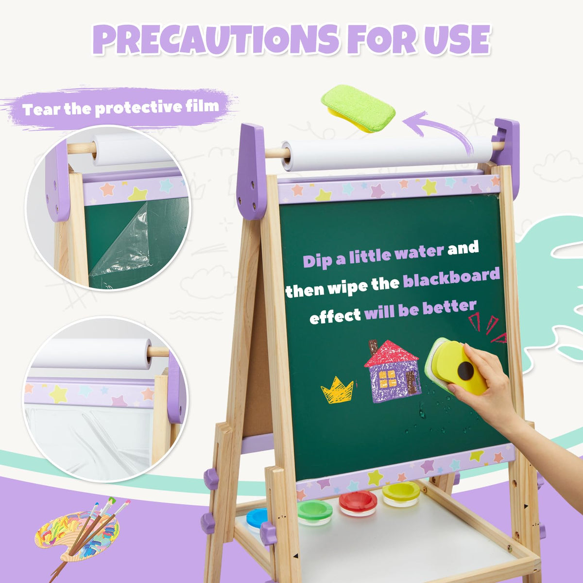 3-in-1 Kids Art Easel Set, Height Adjustable Magnetic Whiteboard & Chalkboard with Painting Paper