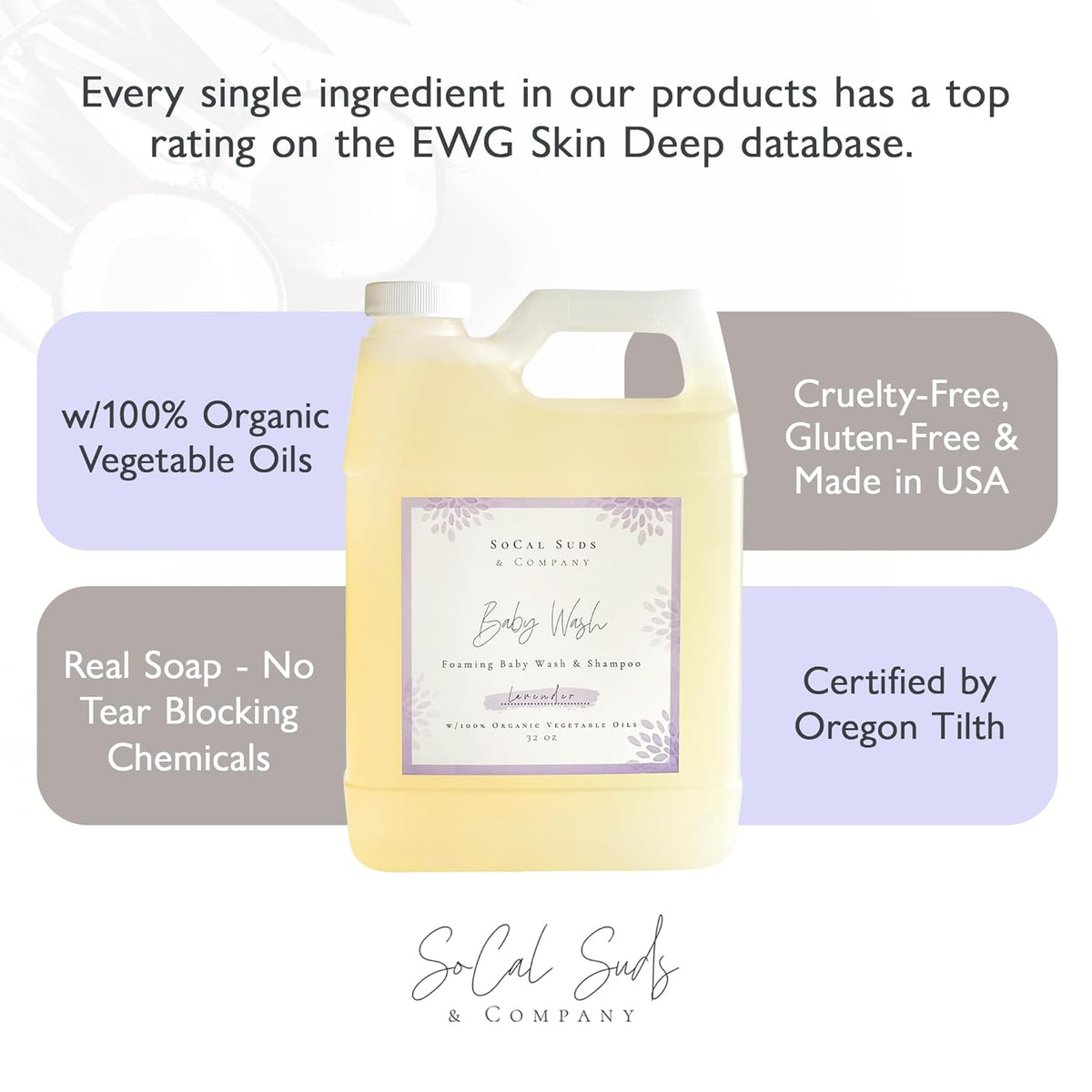 SoCal Suds & Company - 2-in-1 Organic Foaming Baby Shampoo & Body Wash Castile Soap Refill - Gentle