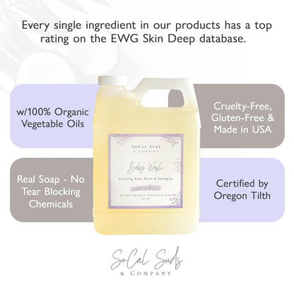 SoCal Suds & Company - 2-in-1 Organic Foaming Baby Shampoo & Body Wash Castile Soap Refill - Gentle